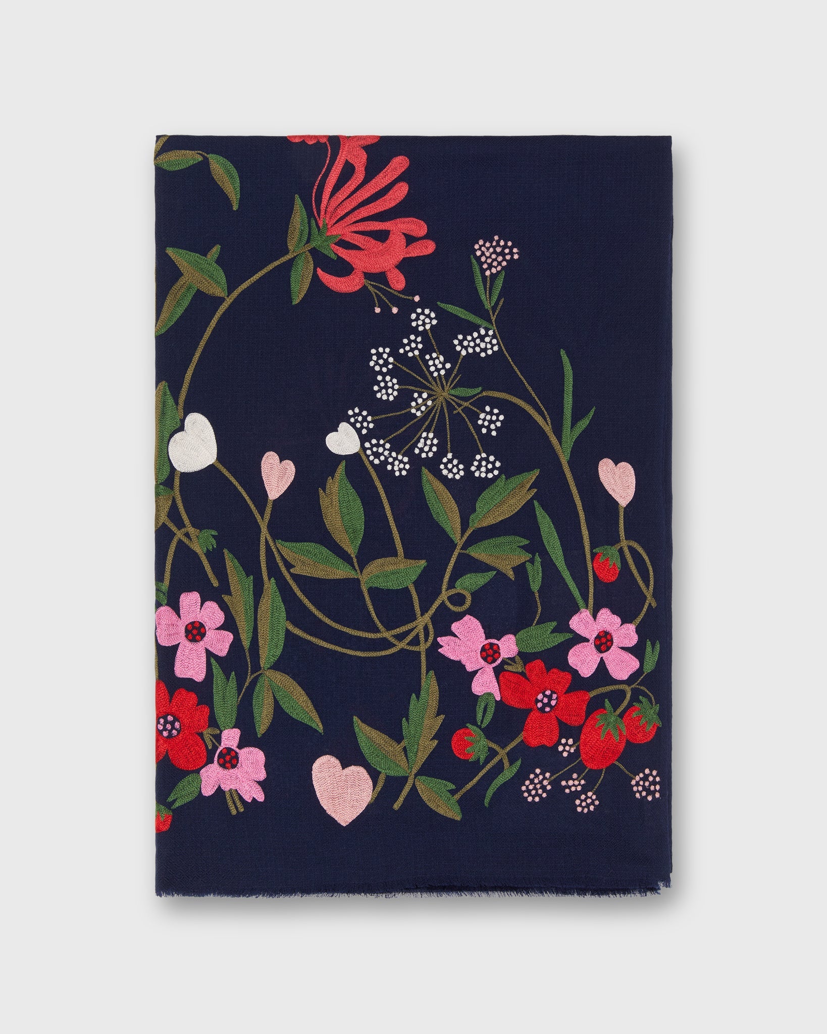Floral Border Scarf in Peacoat Navy