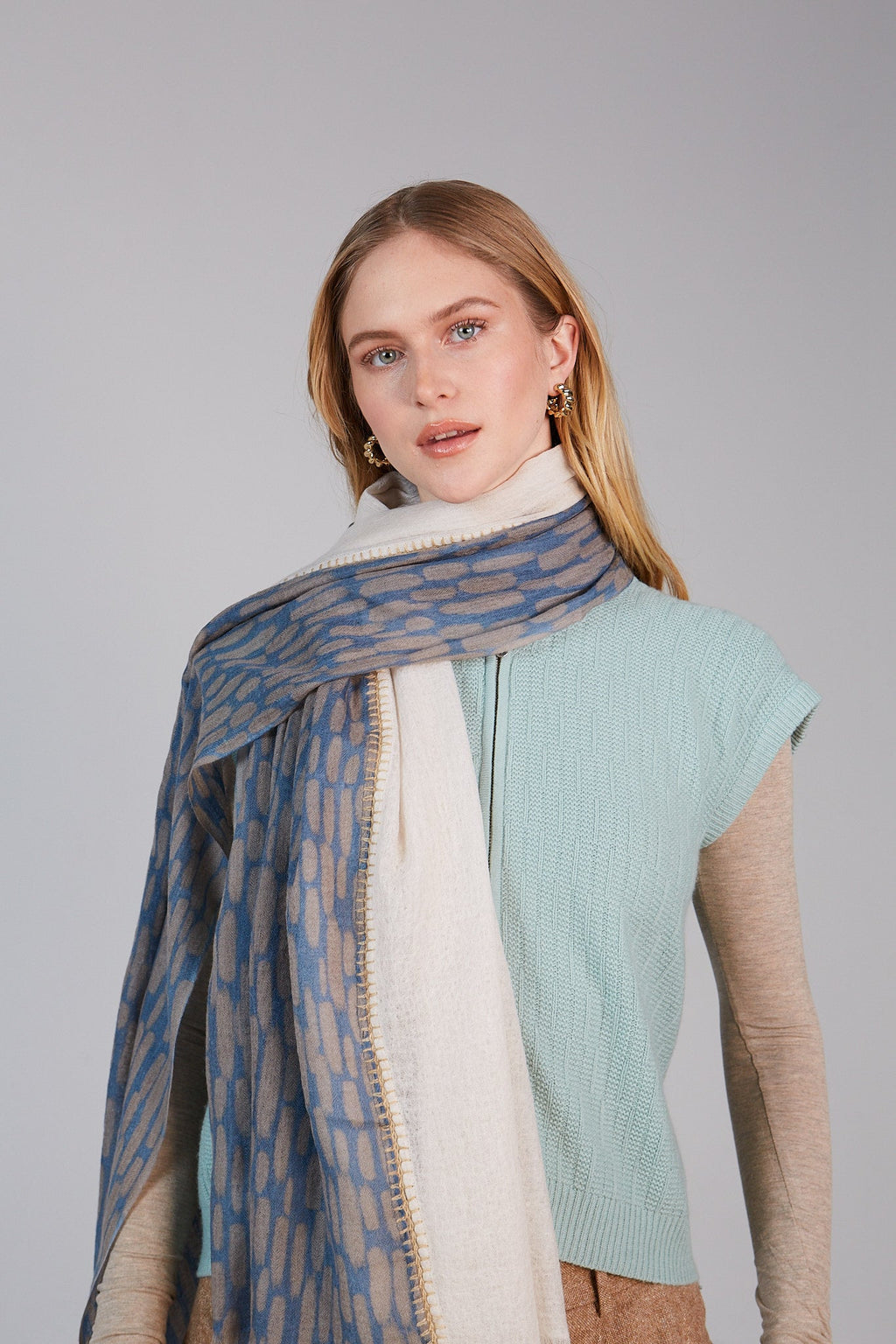 Double Layered Stole Printed Scarf Ali | 100% Baby Wool