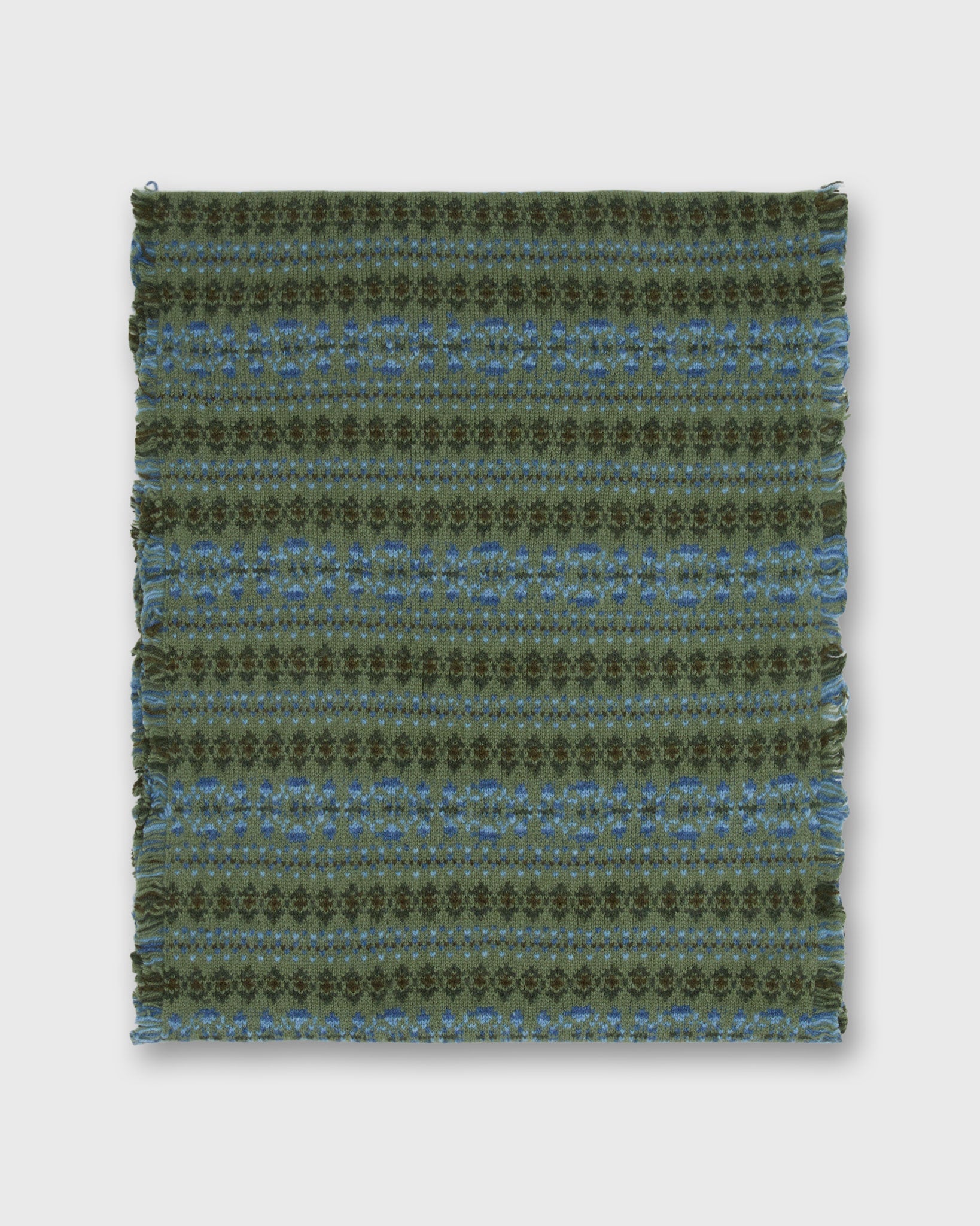 Fair Isle Scarf in Olive Multi Extra Fine Merino