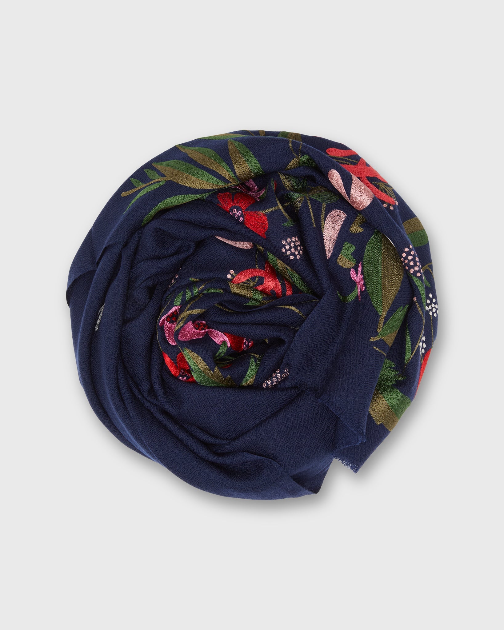 Floral Border Scarf in Peacoat Navy
