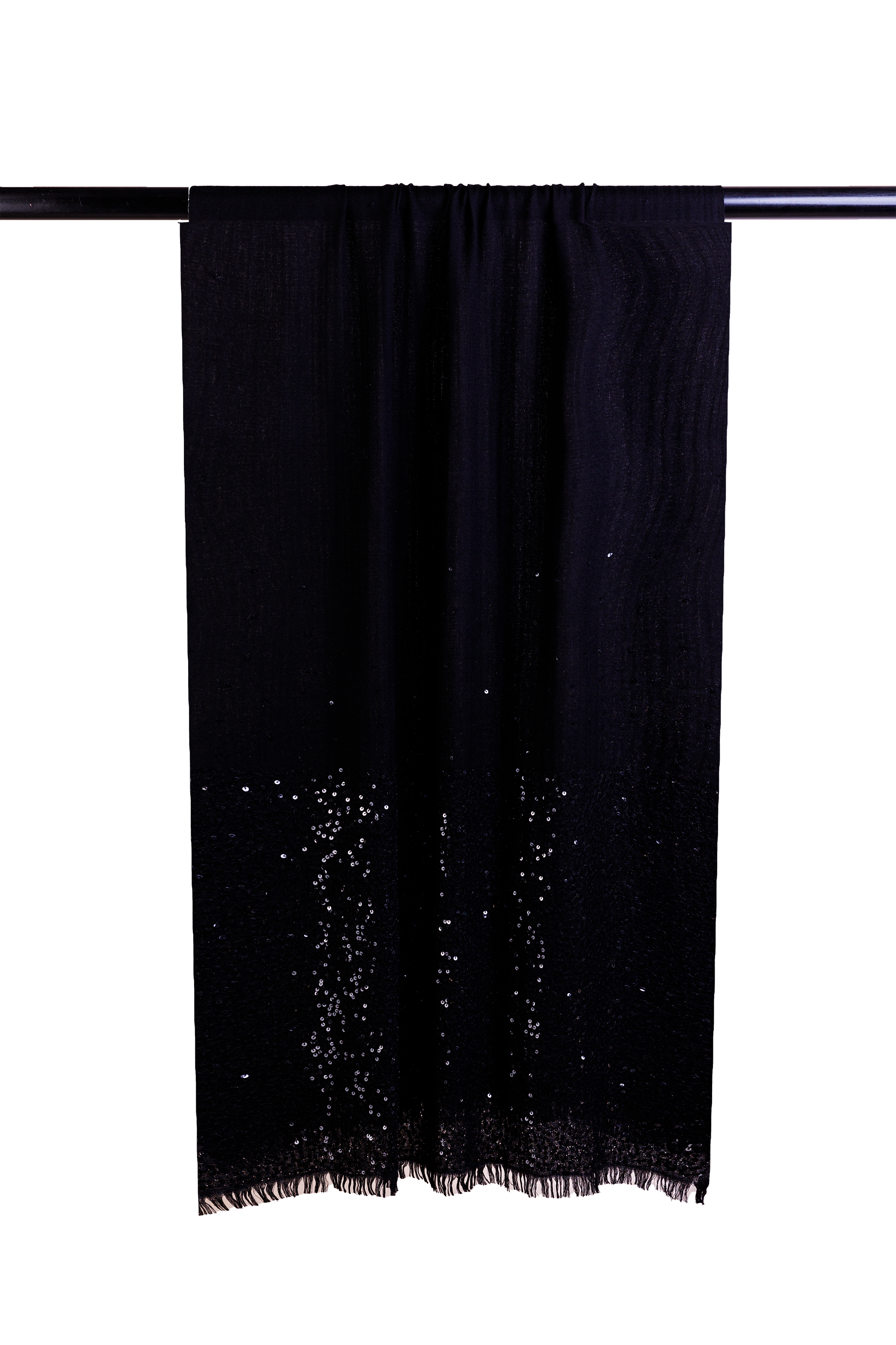 Black Scattered Sequins Embroidered Cashmere Scarf