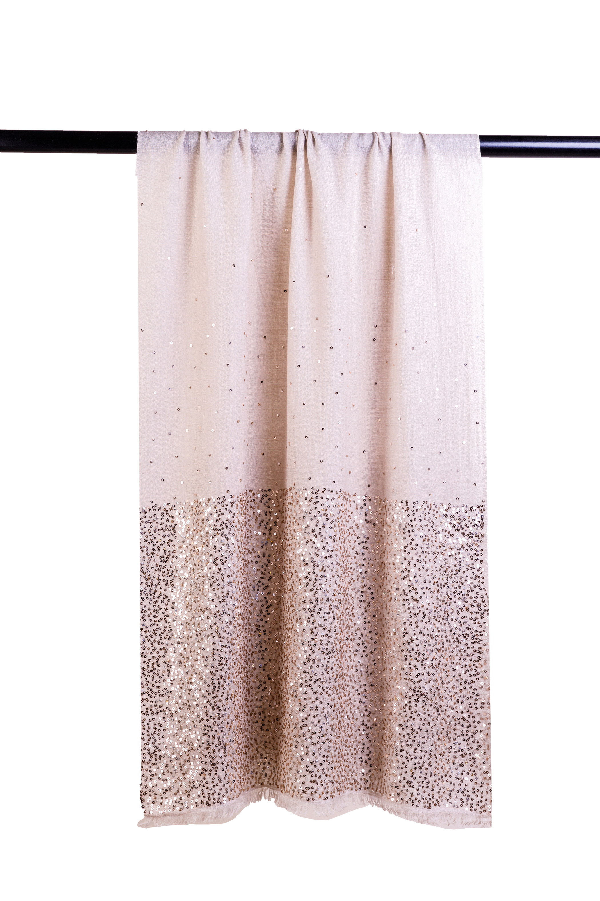 Beige Scattered Sequins Embroidered Cashmere Scarf