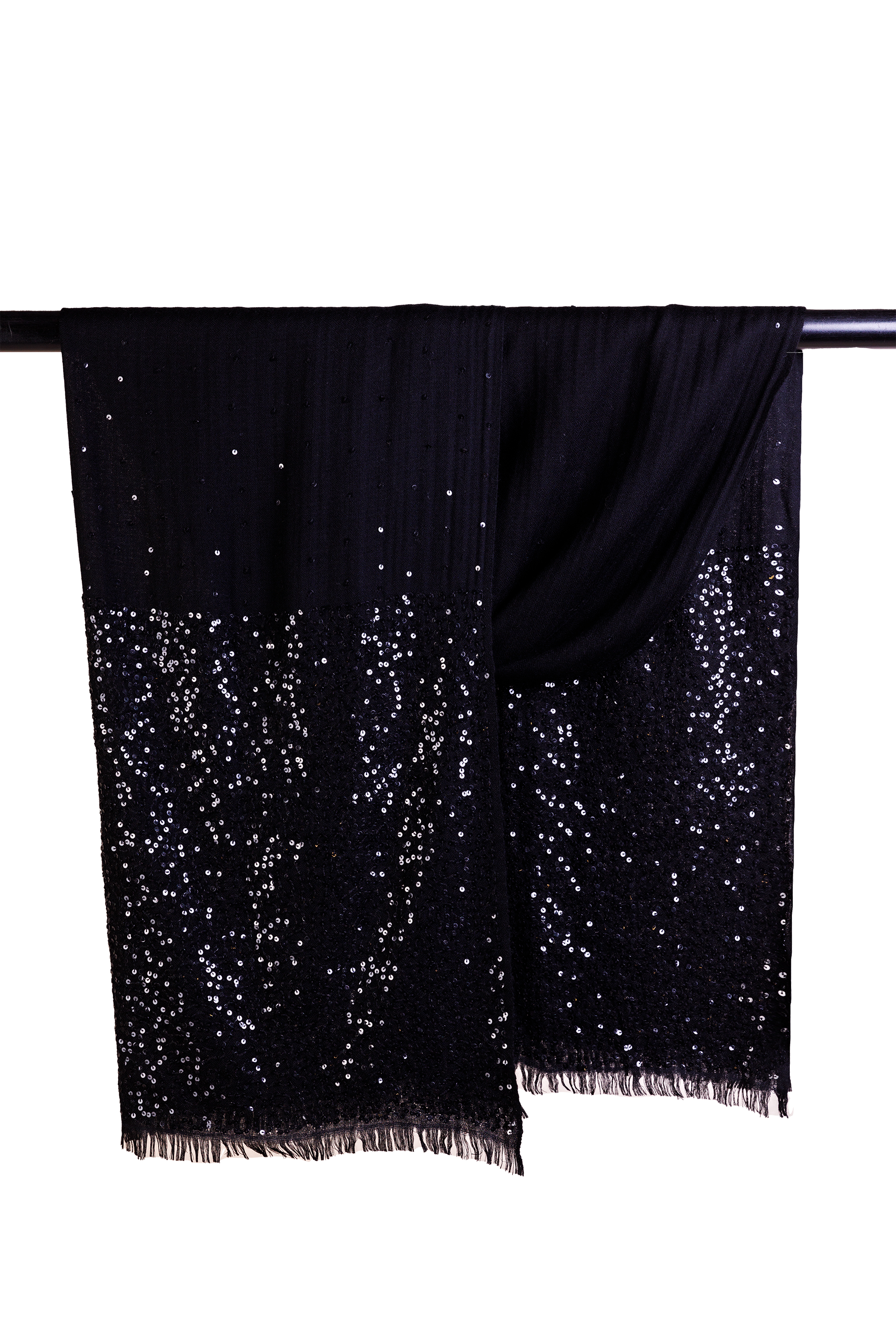 Black Scattered Sequins Embroidered Cashmere Scarf