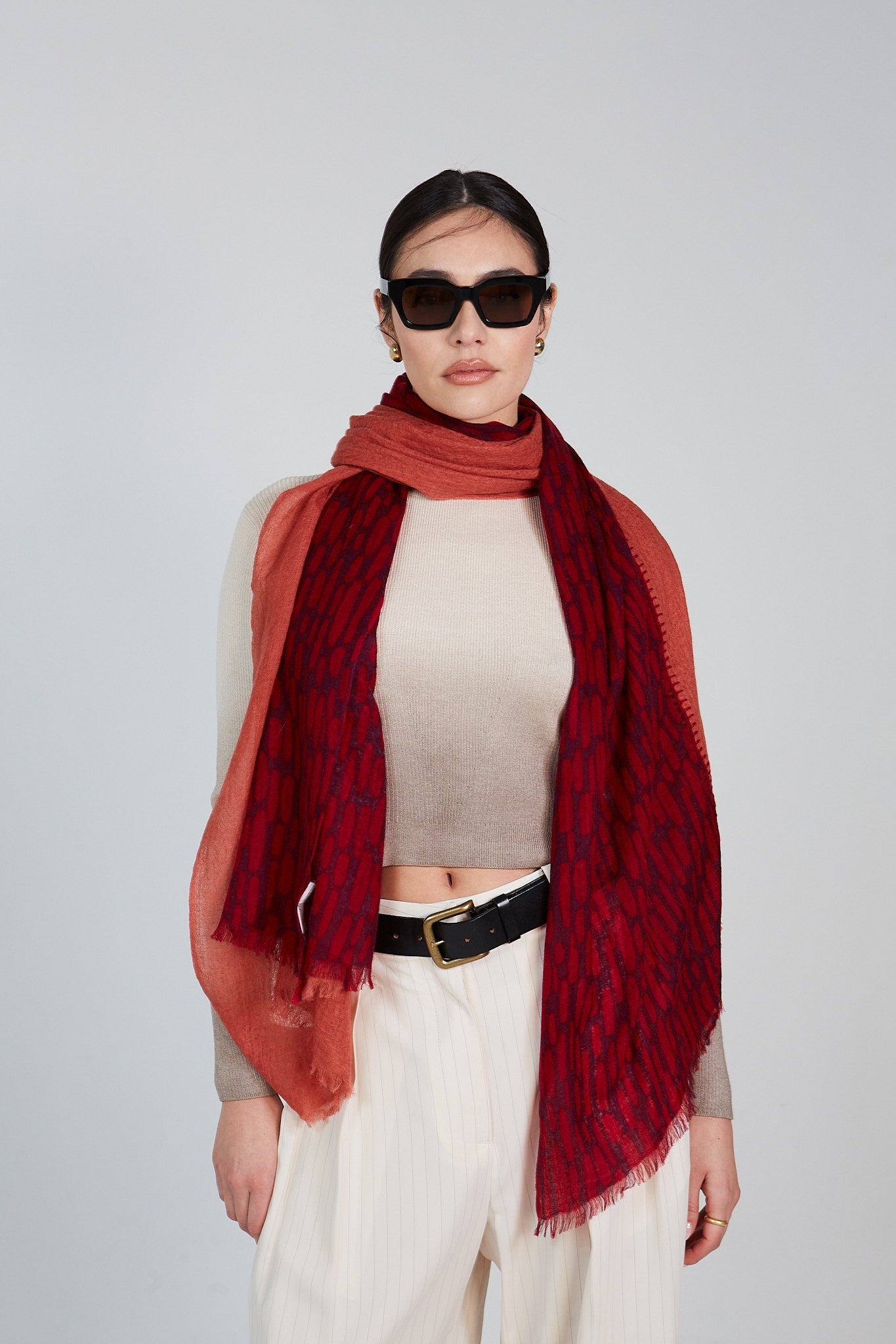 Double Layered Stole Printed Scarf Ali | 100% Baby Wool