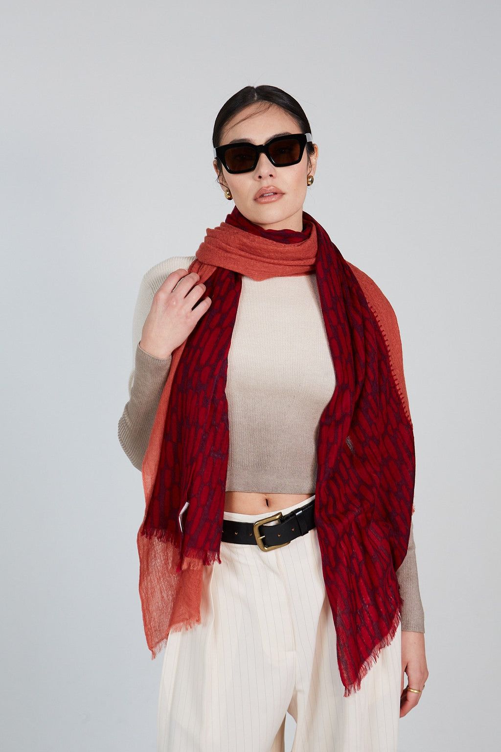 Double Layered Stole Printed Scarf Ali | 100% Baby Wool